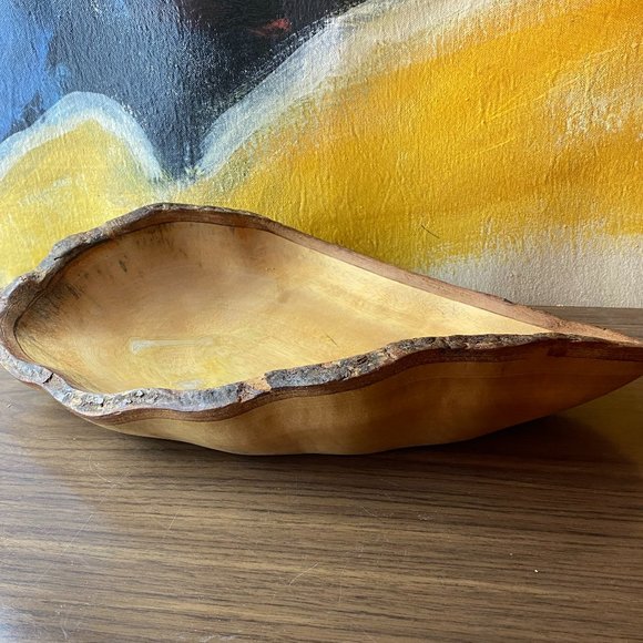 VINTAGE Hand Carved Live Edge Wooden Bowl